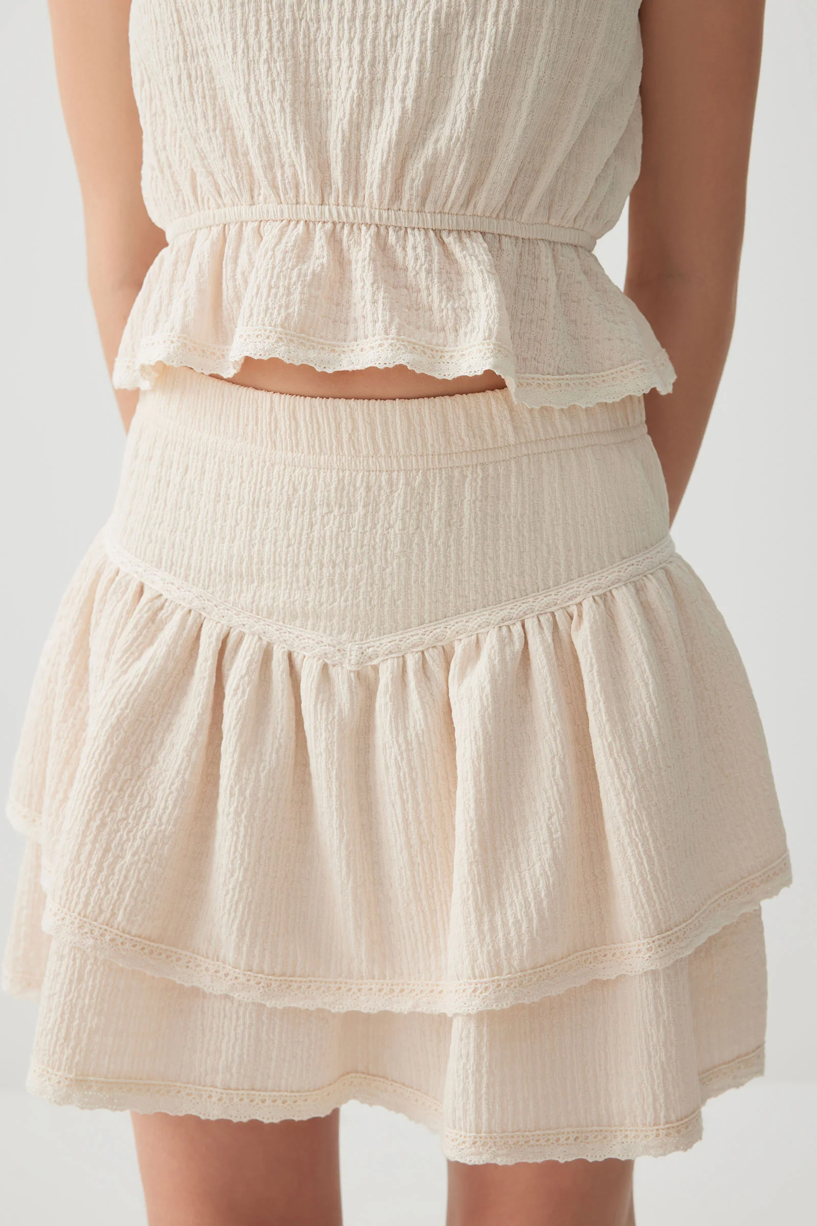 Short Tiered Skirt with Lace Trims - Image 3
