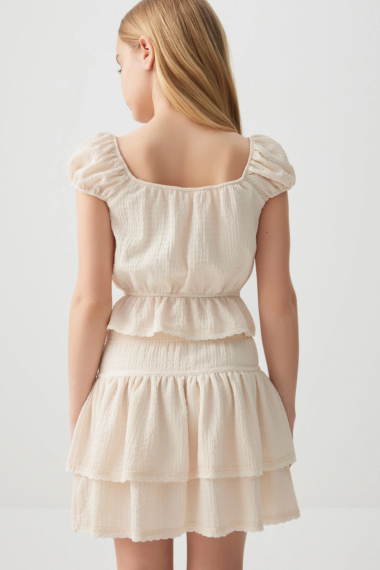 Short Tiered Skirt with Lace Trims - Image 4