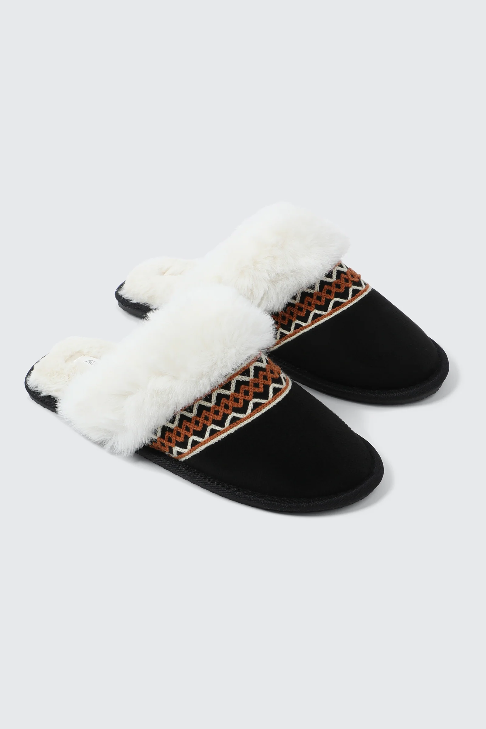 Slippers with Faux Fur Trim and Embroidery - Image 2