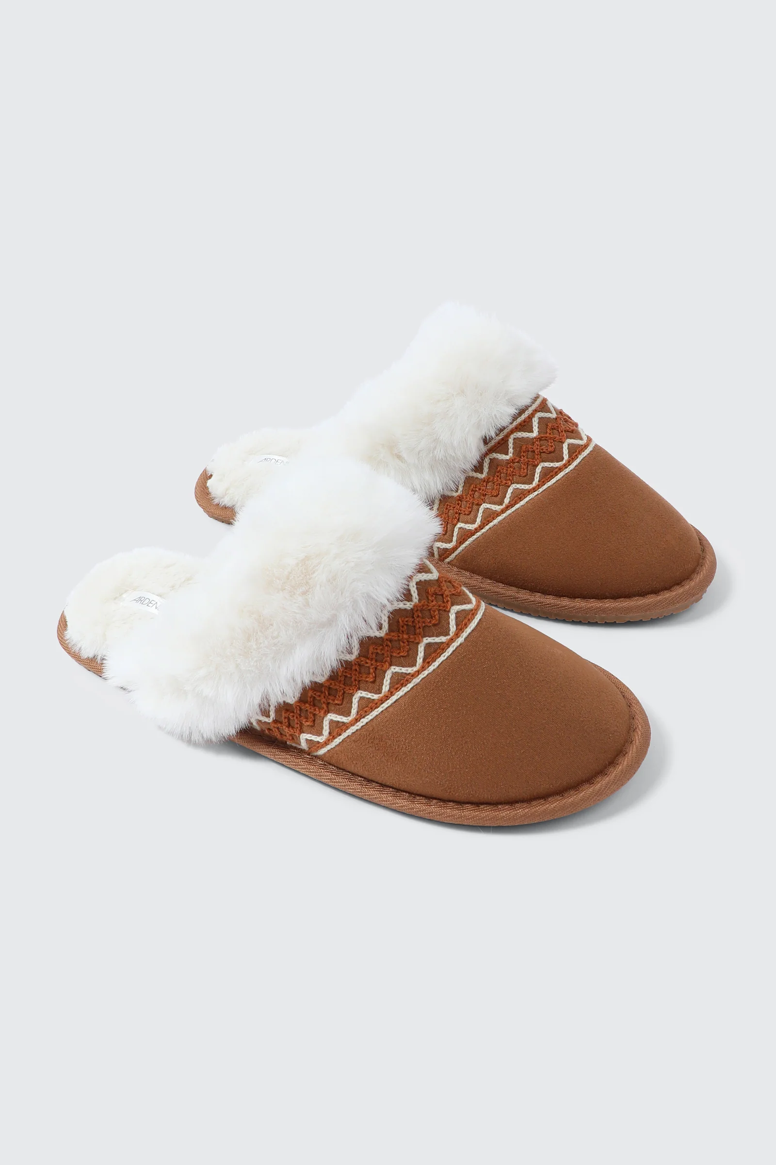 Slippers with Faux Fur Trim and Embroidery - Image 2
