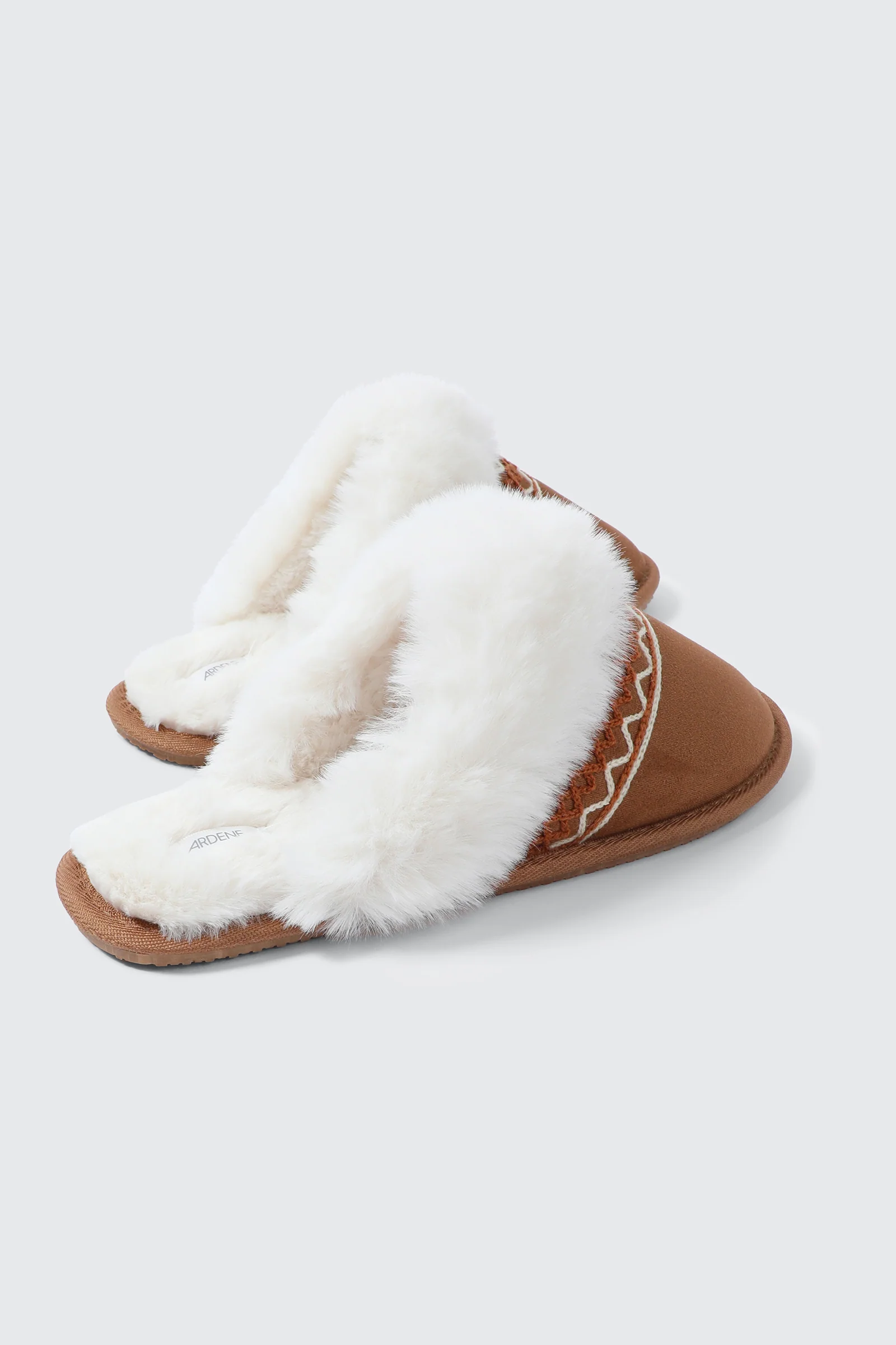 Slippers with Faux Fur Trim and Embroidery - Image 3