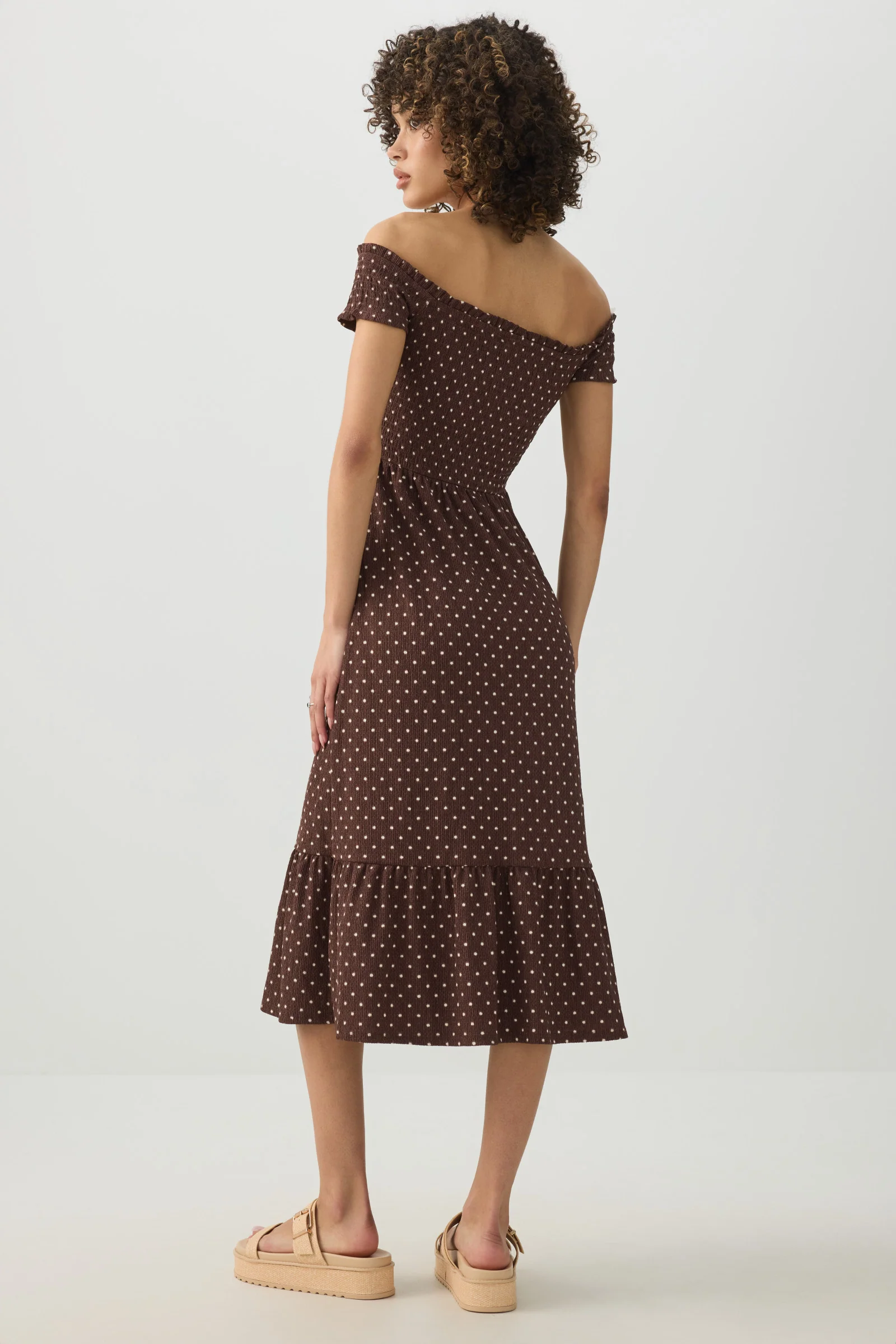 Smocked Off Shoulder Midi Dress - Image 4