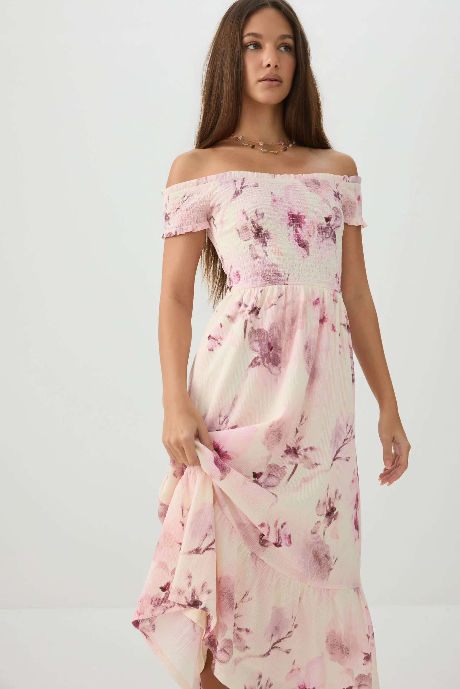 Smocked Off Shoulder Midi Dress - Image 3