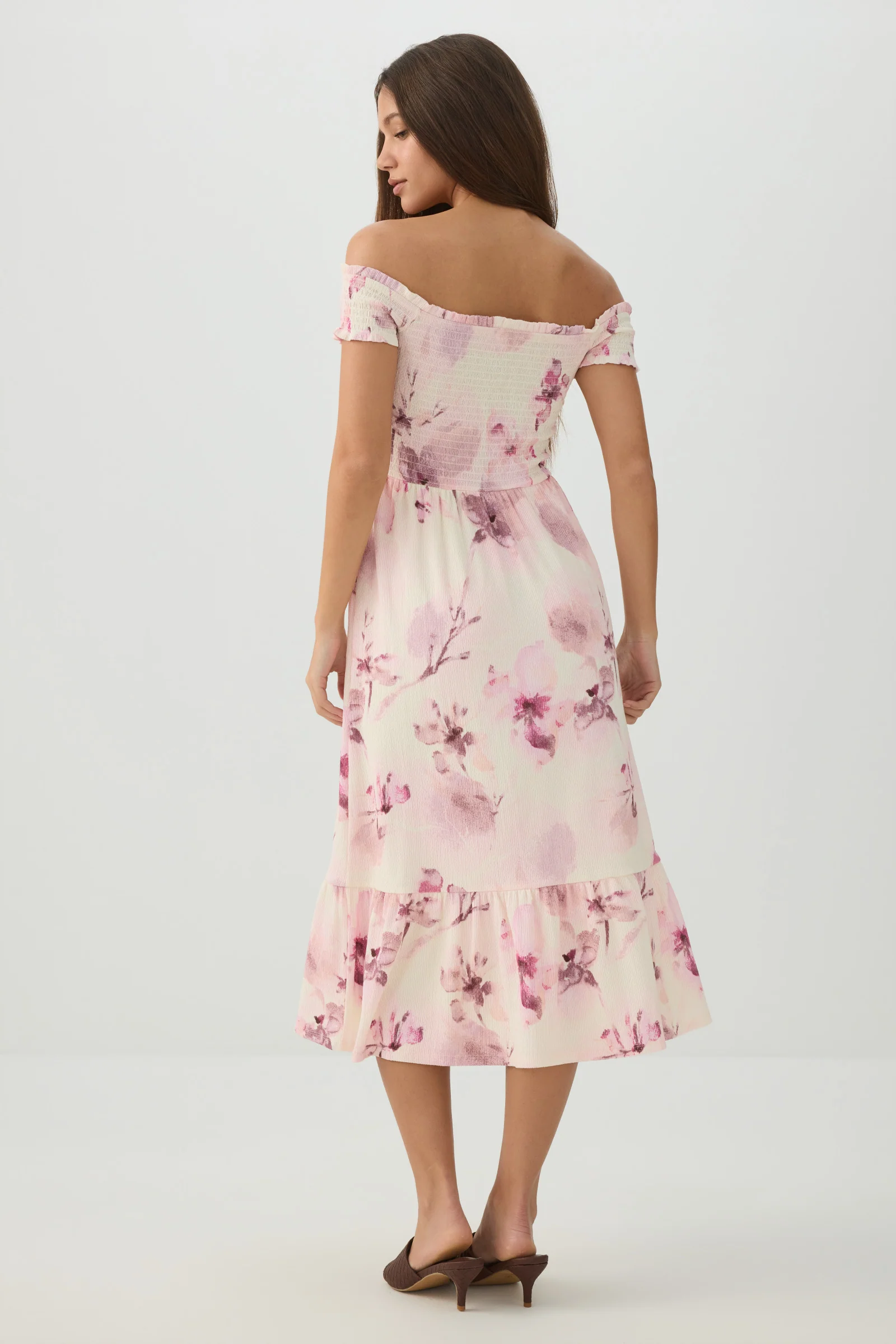 Smocked Off Shoulder Midi Dress - Image 4