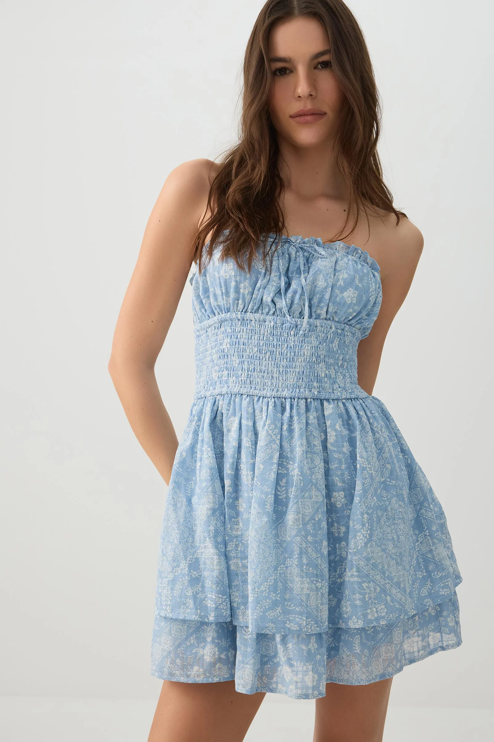Smocked Strapless Mini Dress - Image 2