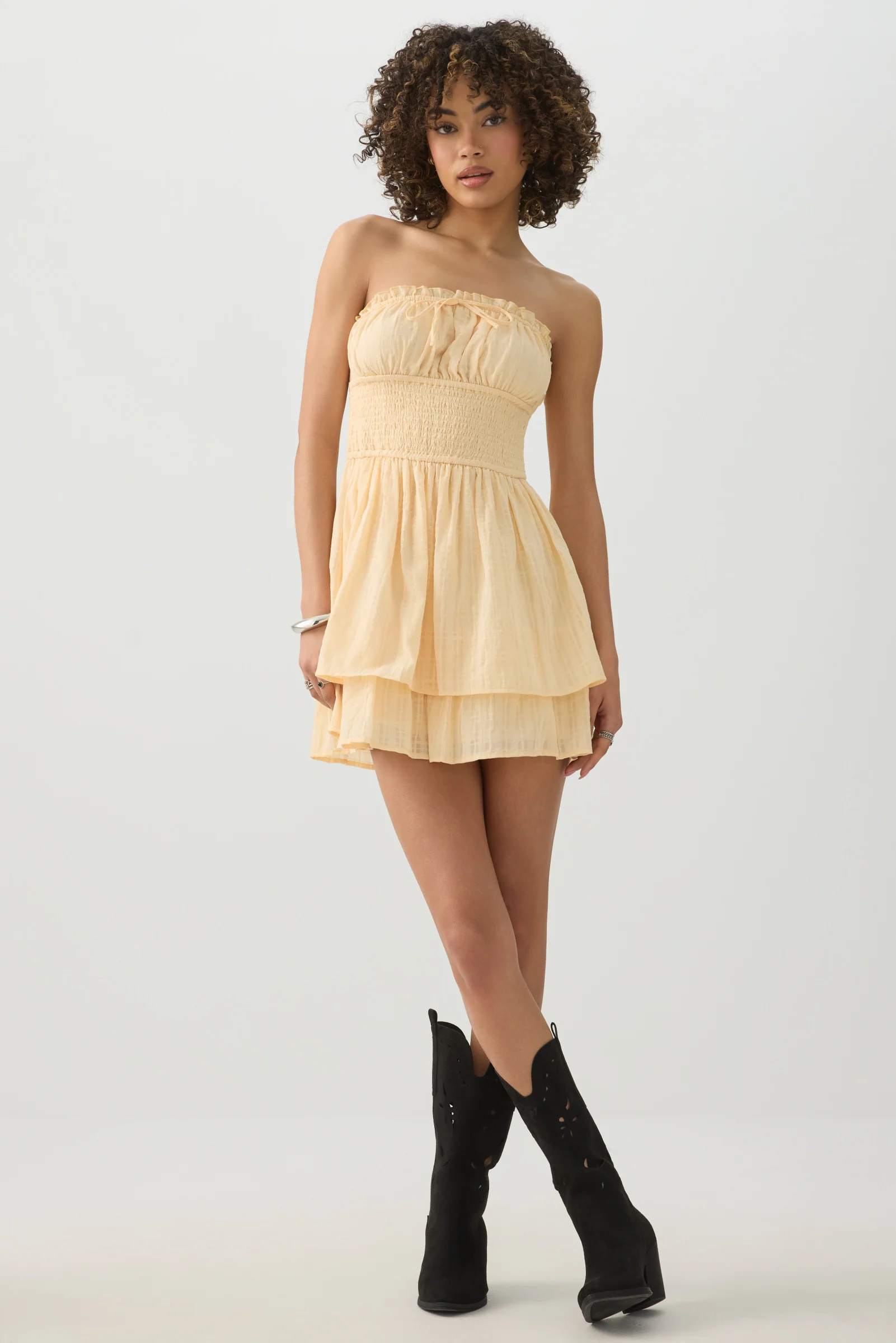 Smocked Strapless Mini Dress - Image 2