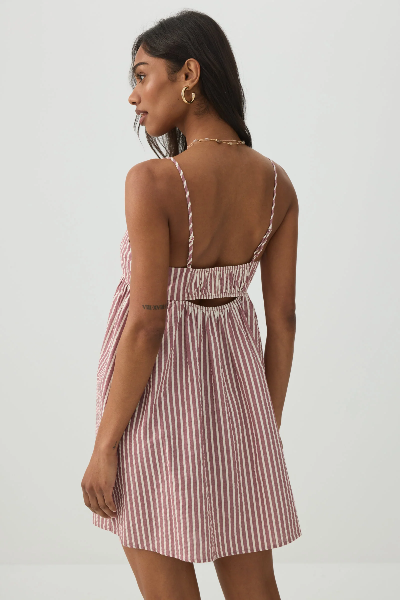 Striped Mini Babydoll V-Neck Dress - Image 5