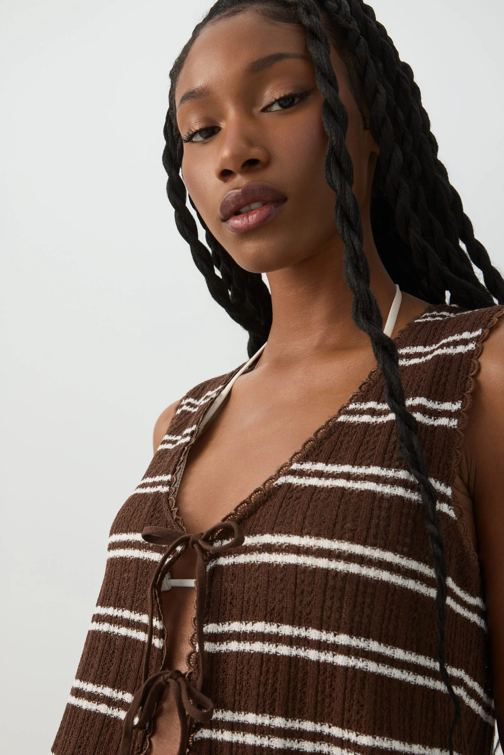Striped Tie Front Sweater Tank - Image 2
