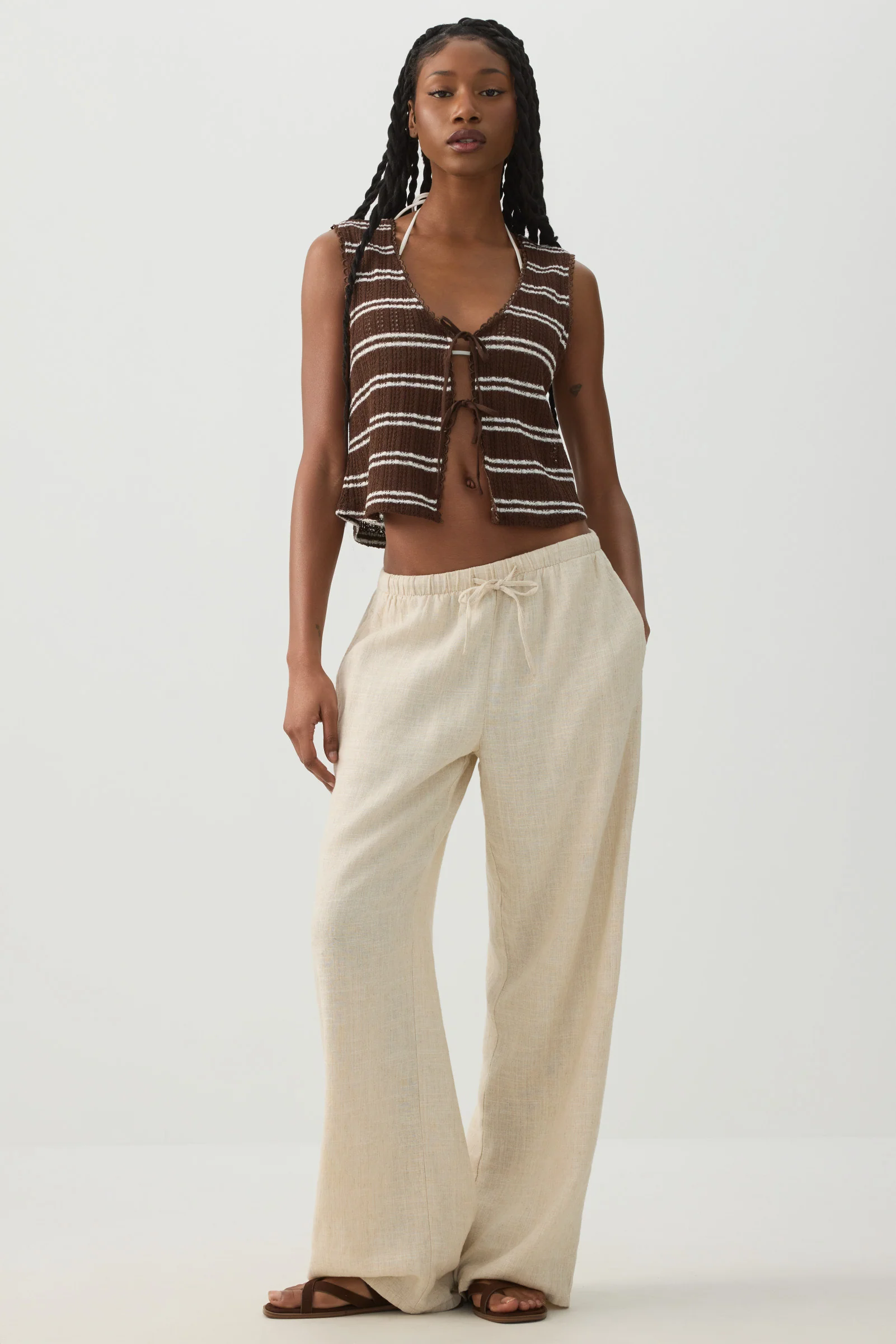 Striped Tie Front Sweater Tank - Image 3