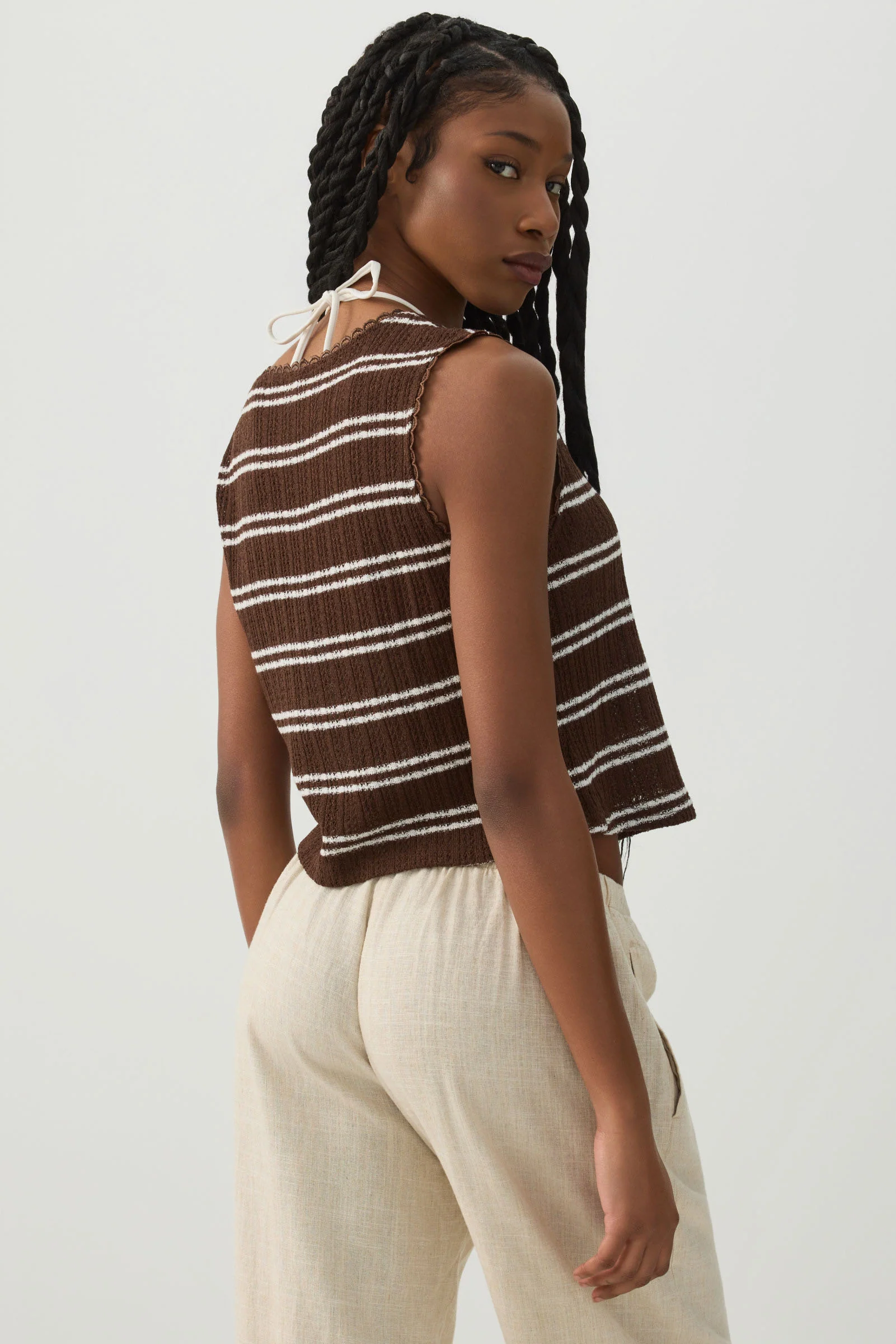 Striped Tie Front Sweater Tank - Image 4