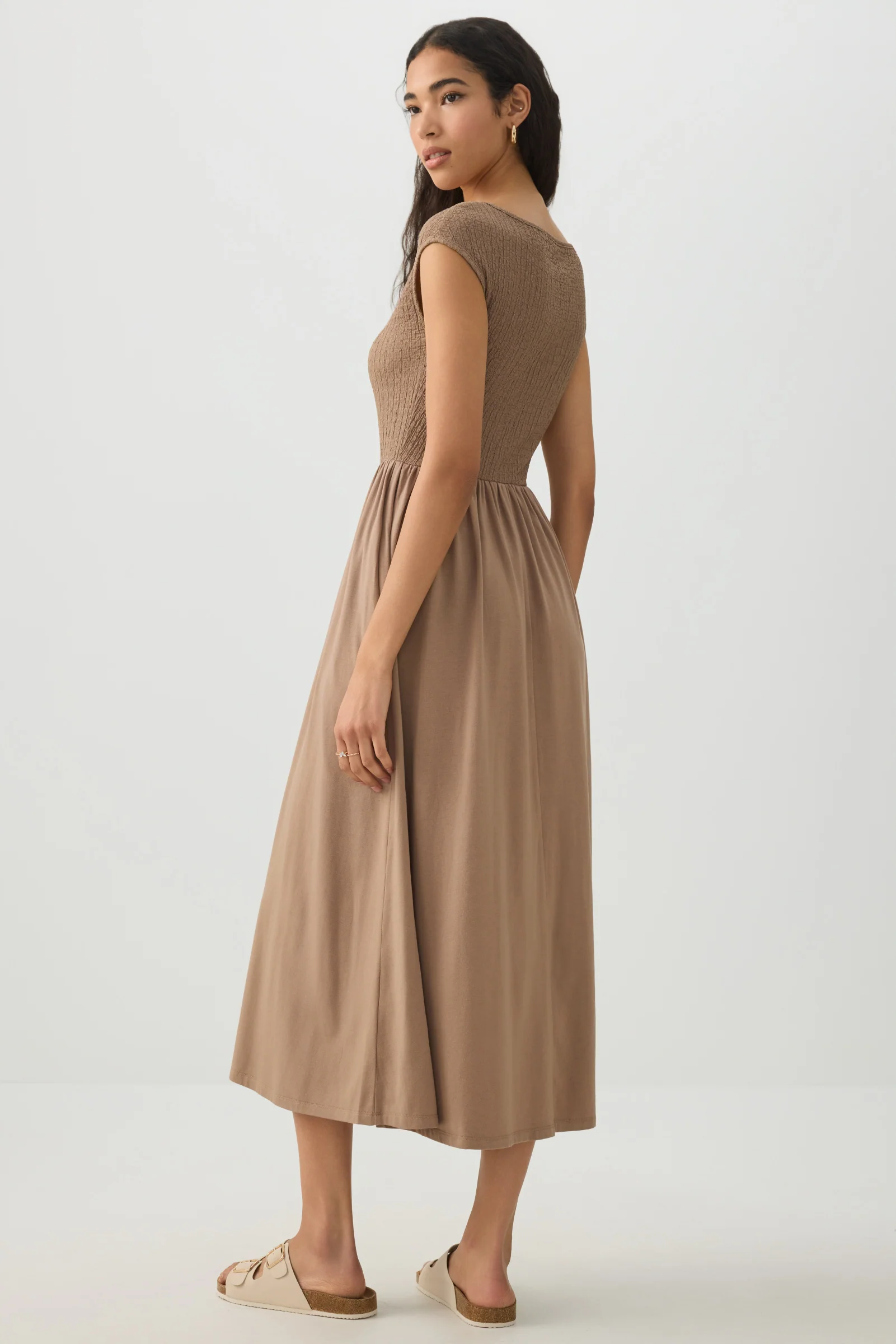 Textured Knit Cap Sleeve Midi Dress - Image 4