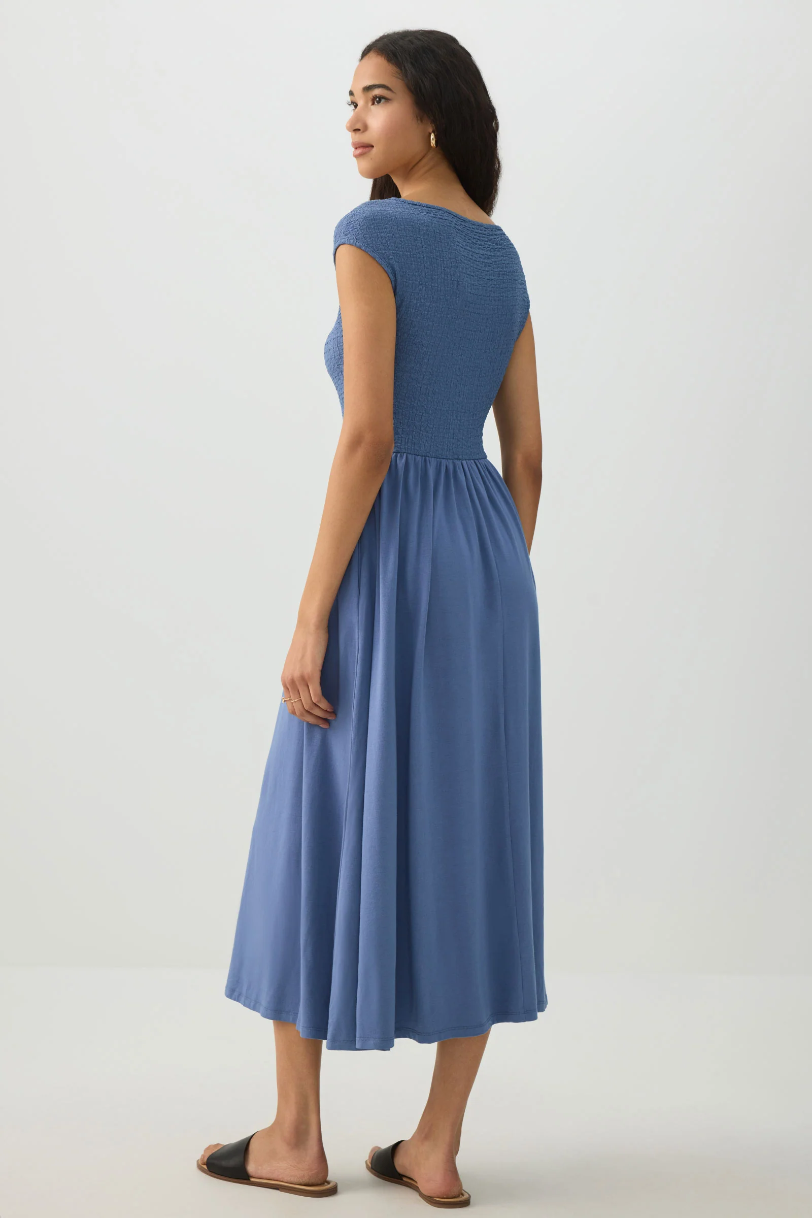 Textured Knit Cap Sleeve Midi Dress - Image 4