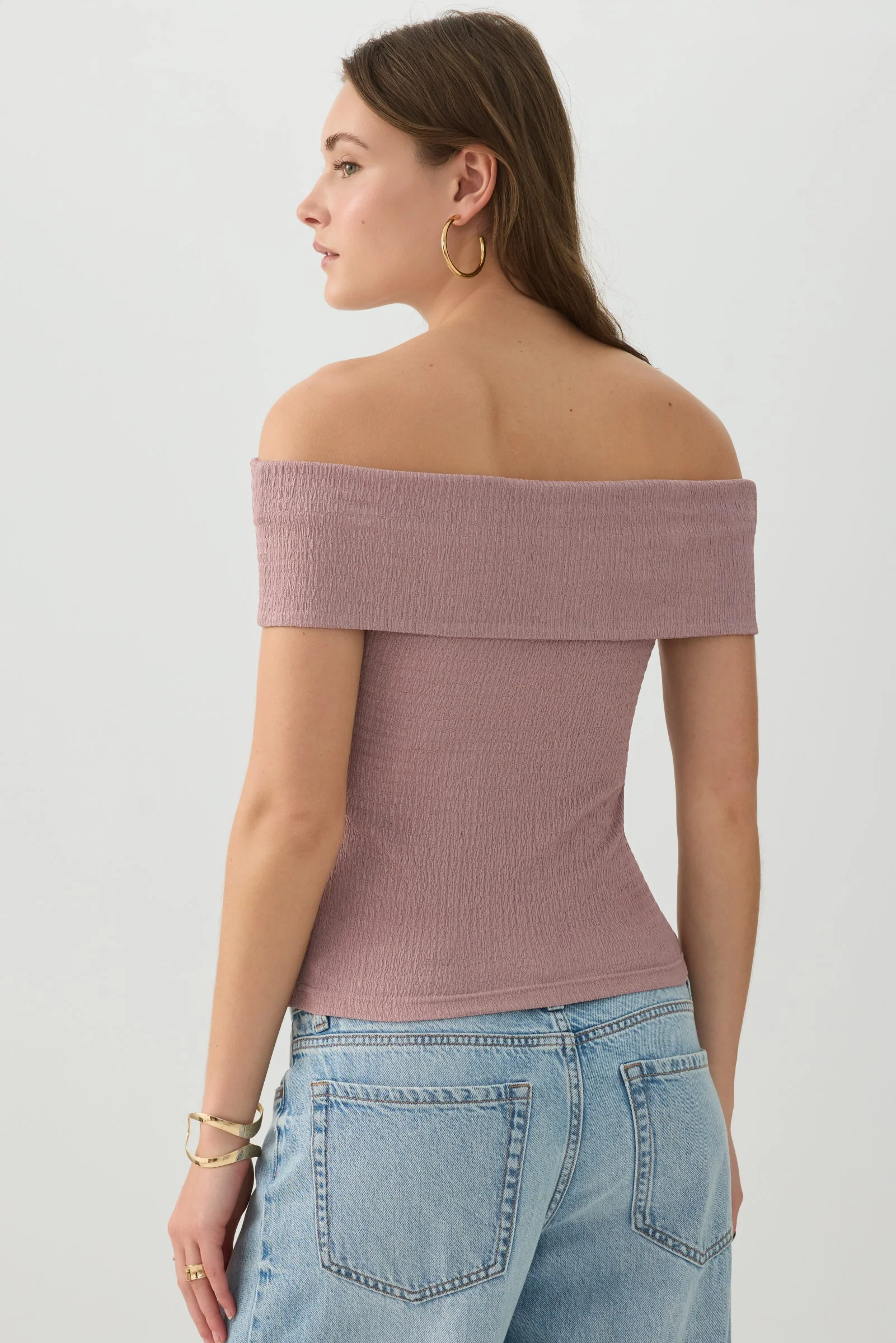 Textured Knit Off Shoulder Crop Top - Image 4