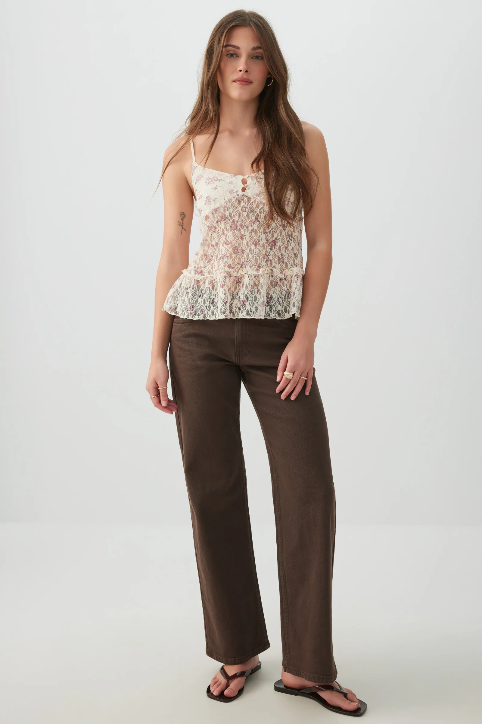 Textured Lace Tank Top with Frills - Image 3