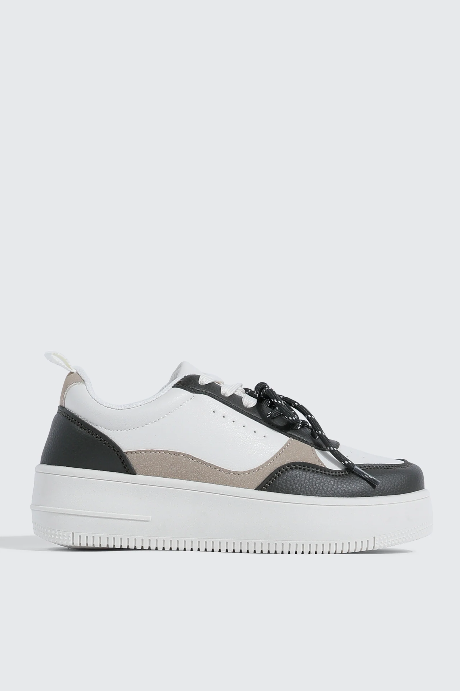 Thick Sole Court Sneakers with Double Lace Detail