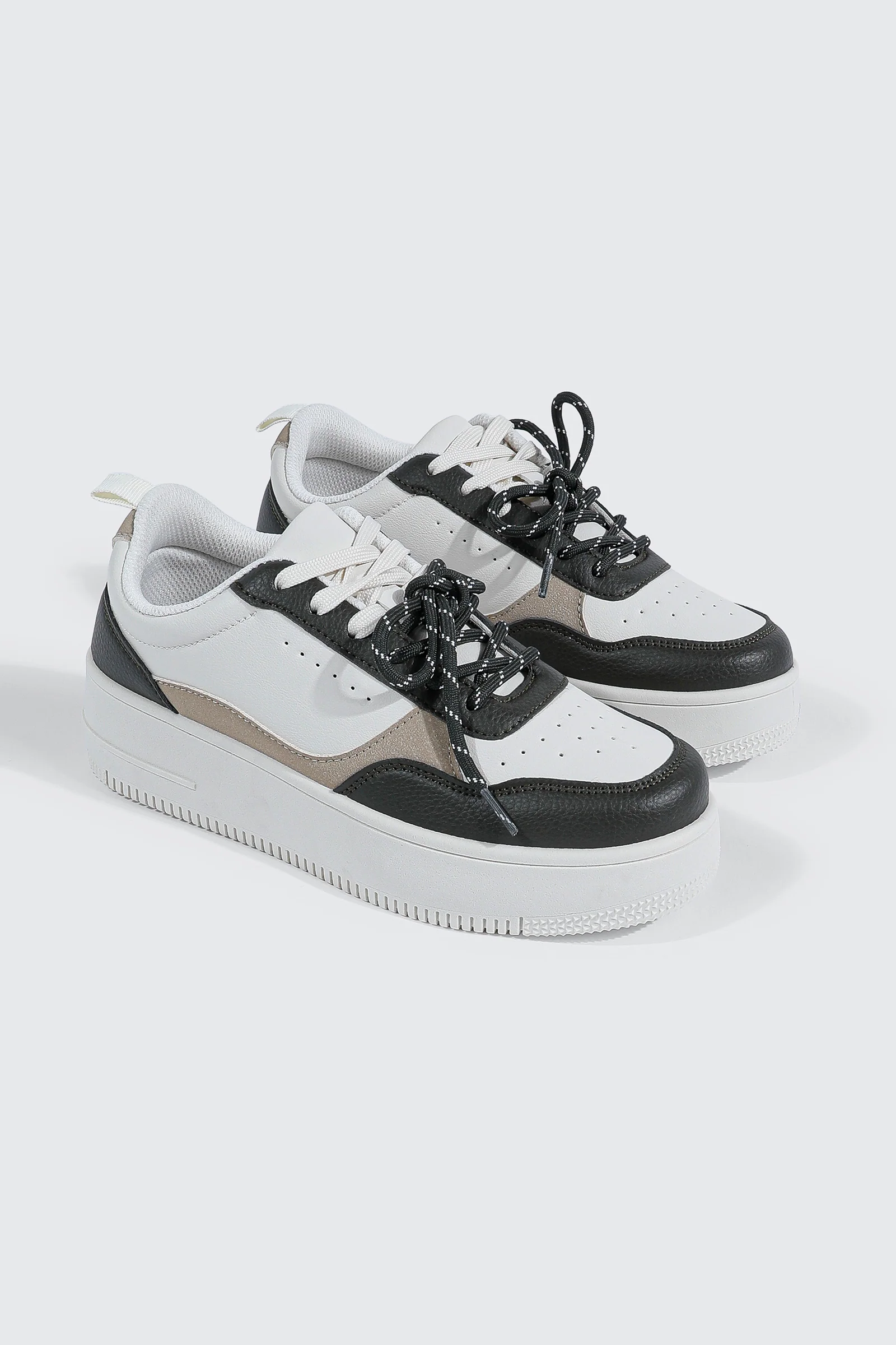 Thick Sole Court Sneakers with Double Lace Detail - Image 2
