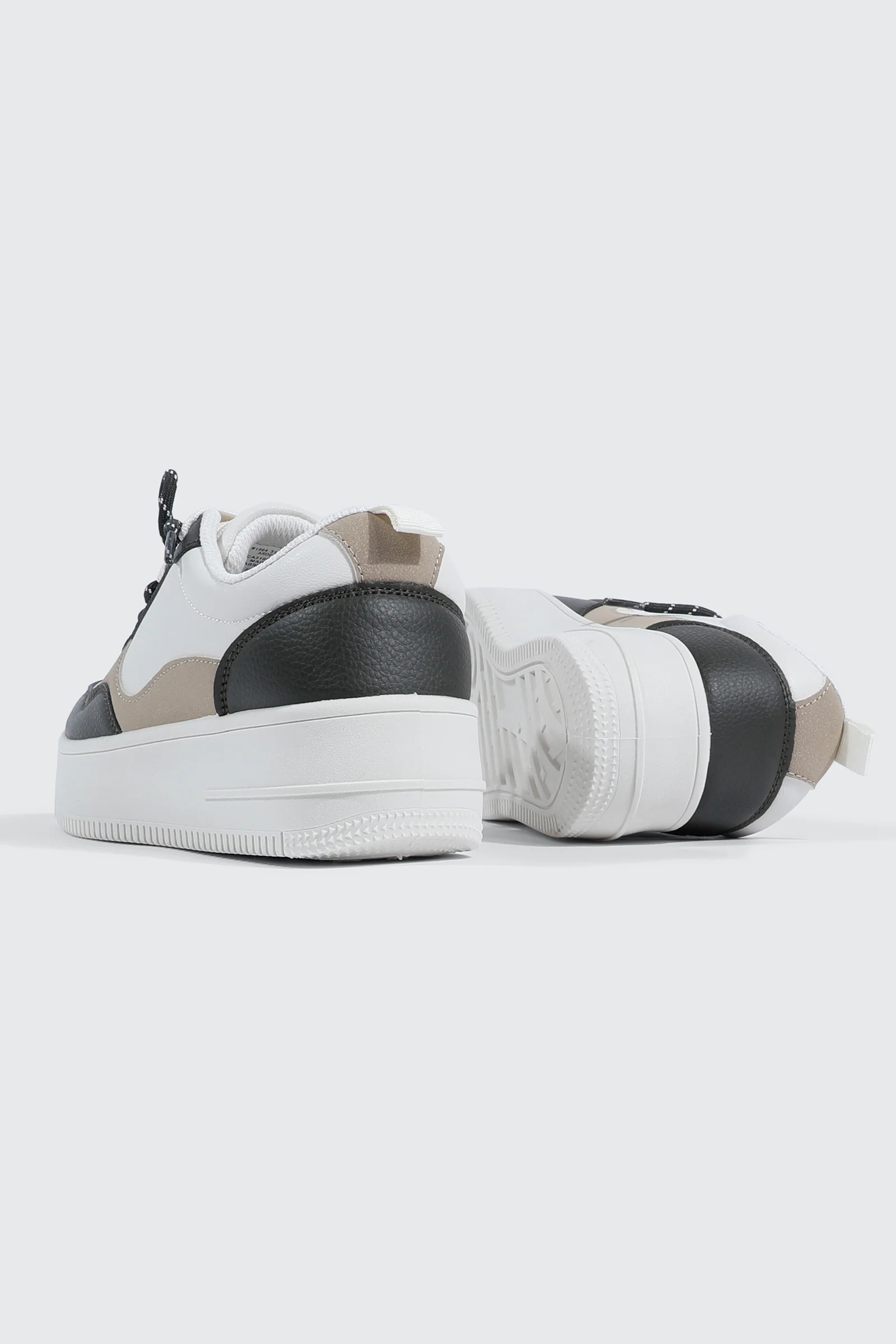 Thick Sole Court Sneakers with Double Lace Detail - Image 3