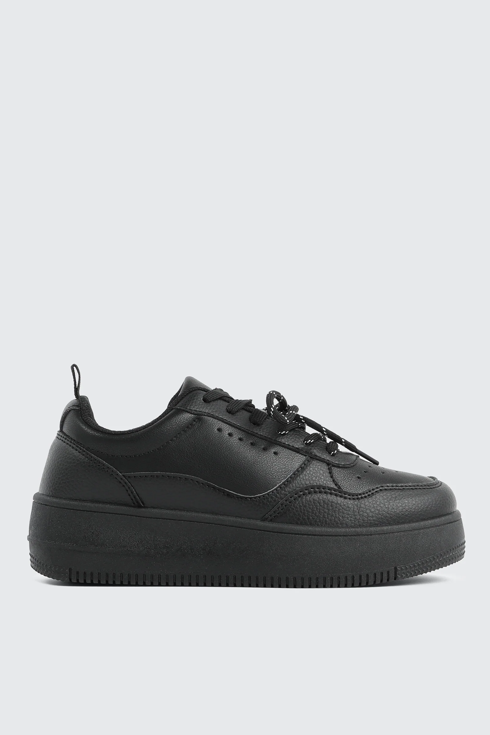 Thick Sole Court Sneakers with Double Lace Detail