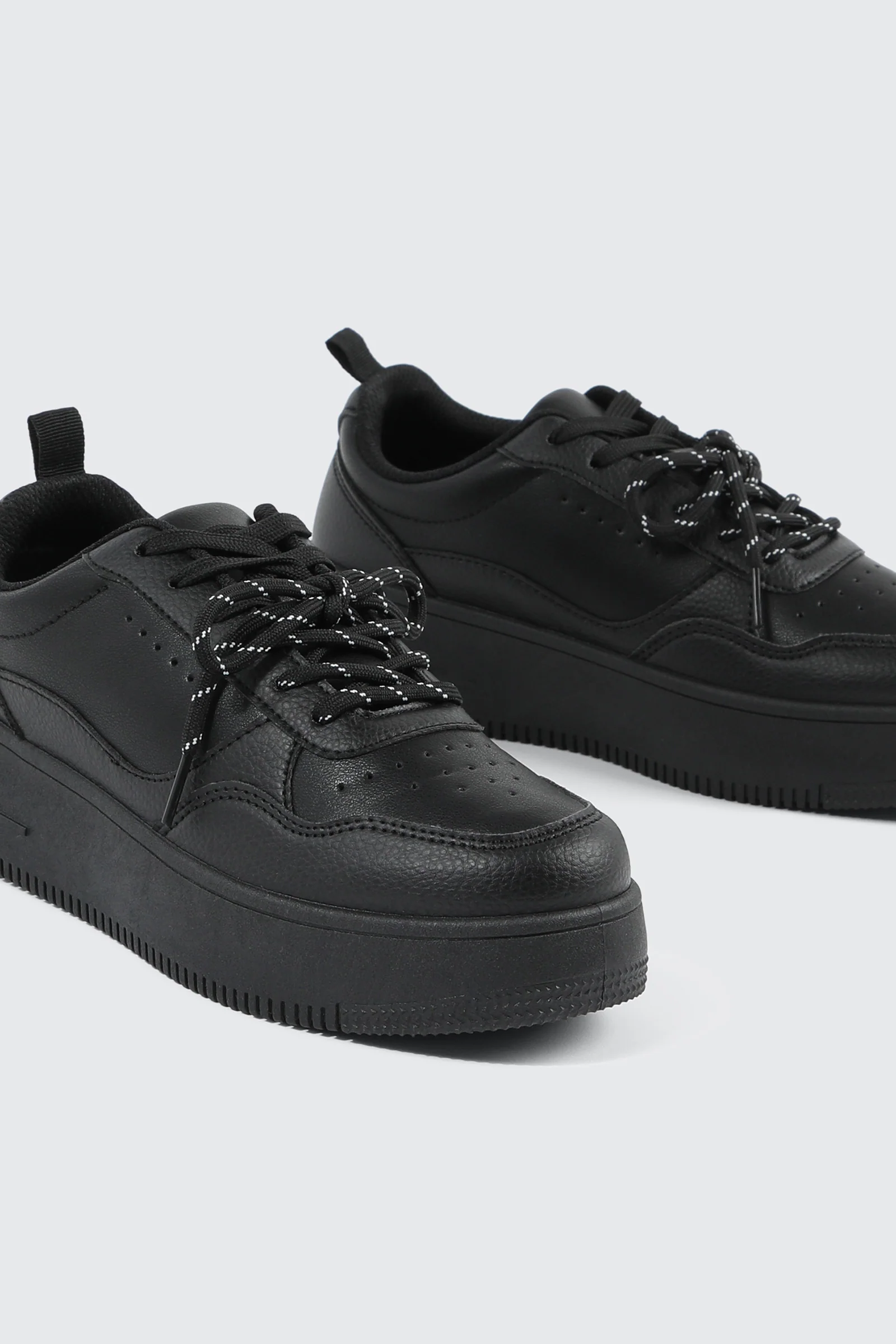 Thick Sole Court Sneakers with Double Lace Detail - Image 2