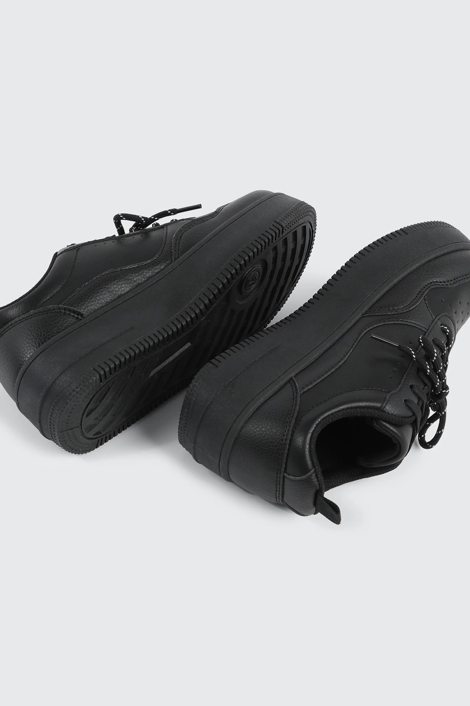Thick Sole Court Sneakers with Double Lace Detail - Image 3