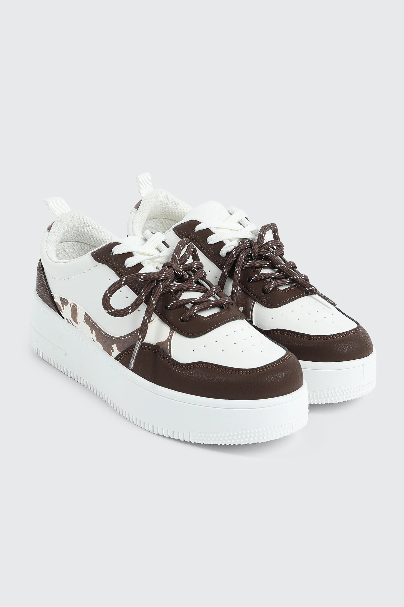 Thick Sole Court Sneakers with Double Lace Detail - Image 2