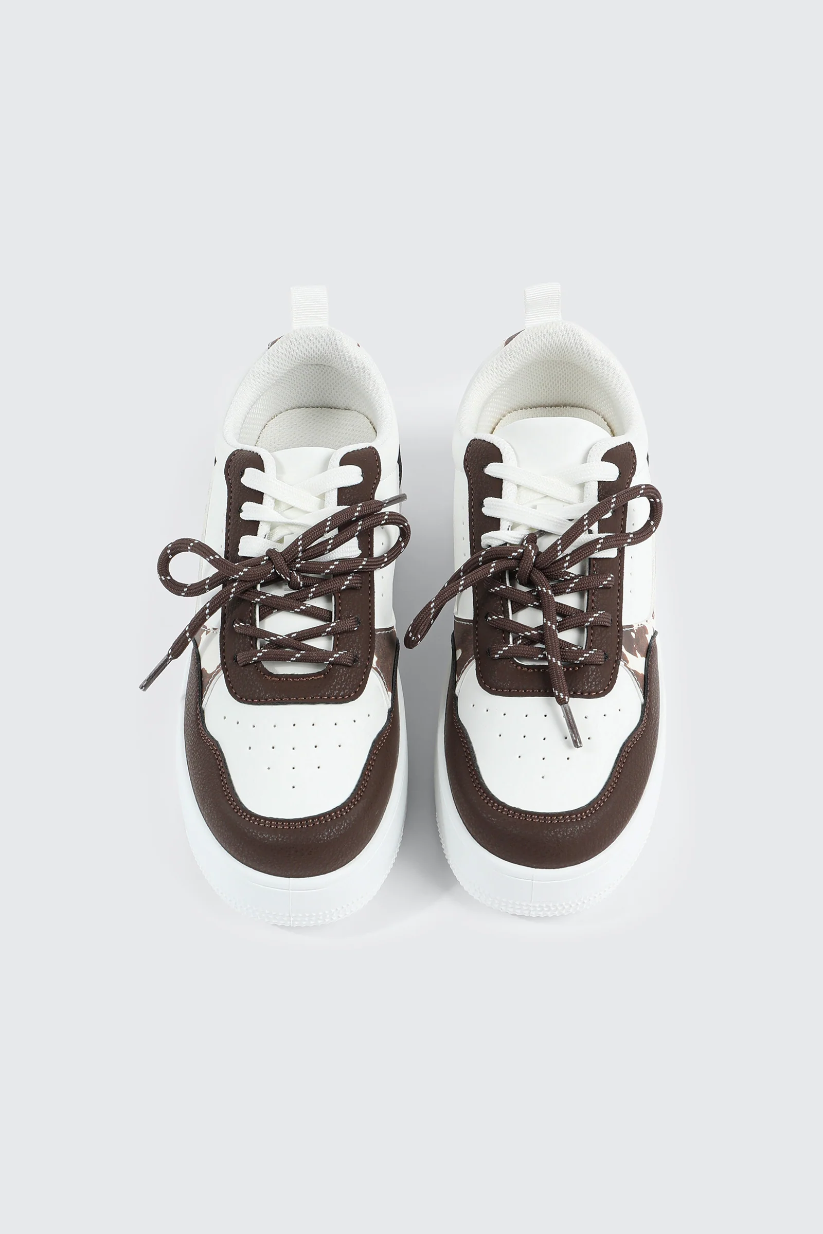Thick Sole Court Sneakers with Double Lace Detail - Image 4