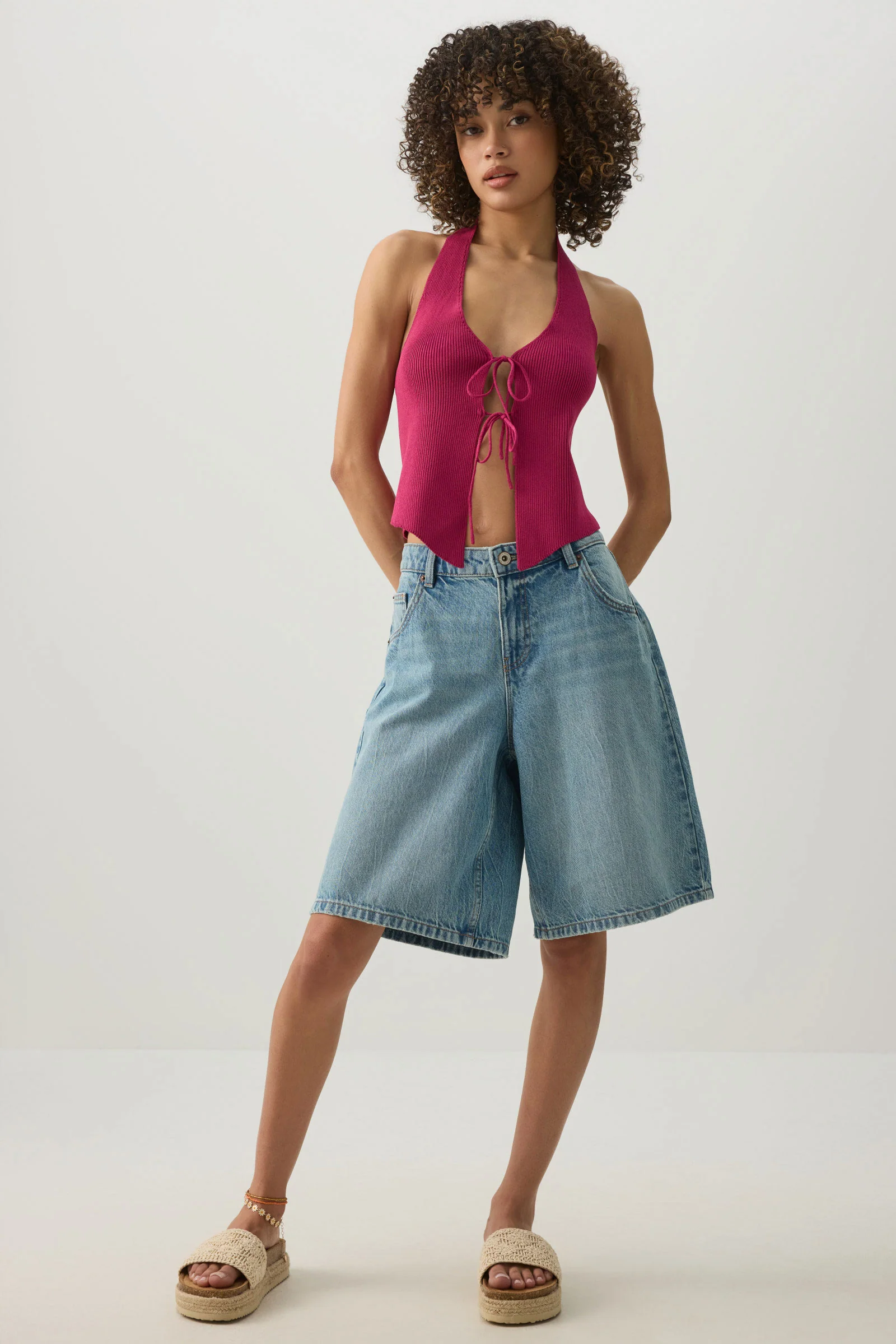 Tie Front Halter Sweater Tank - Image 3