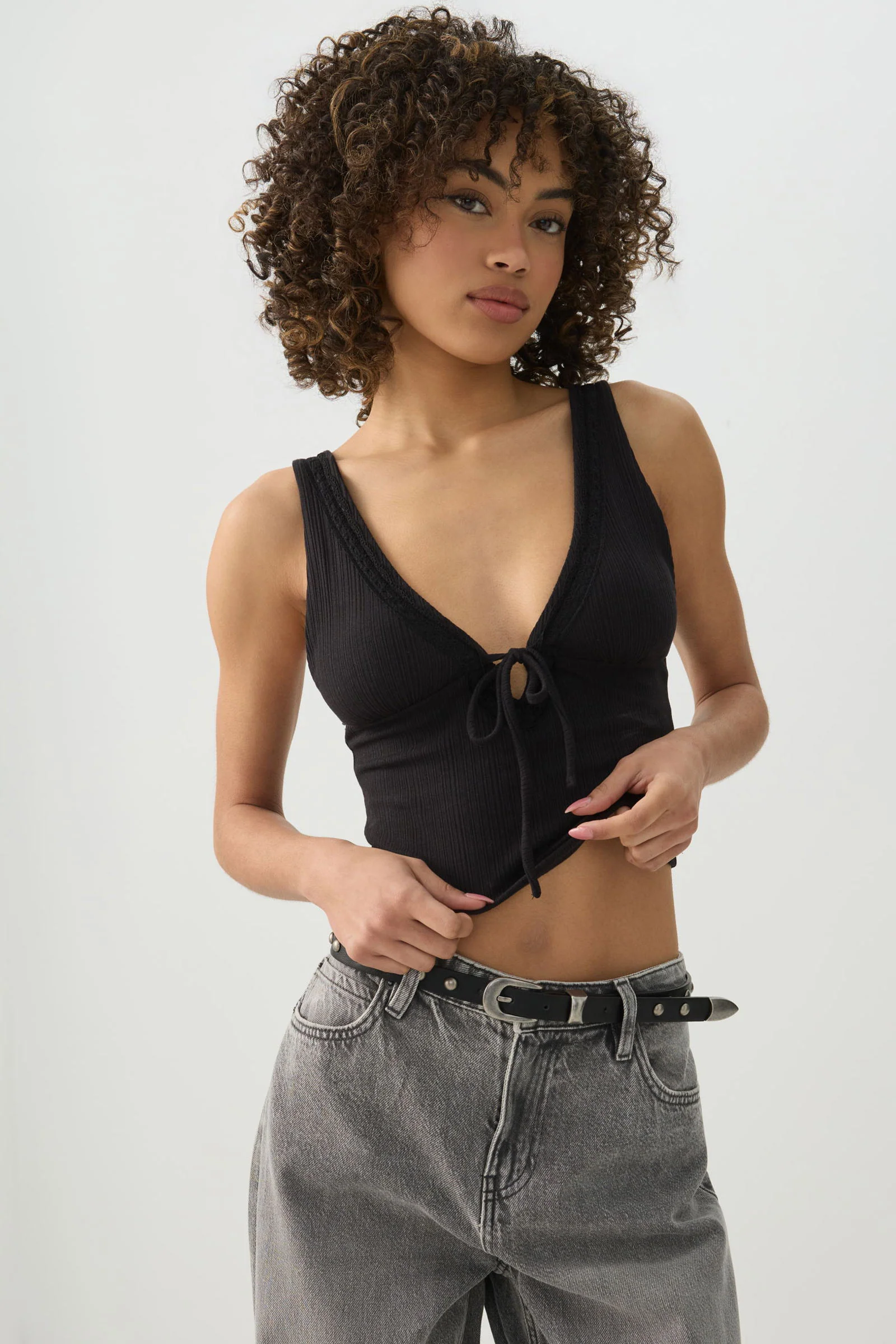 Tie Front Plunge Tank Top - Image 3