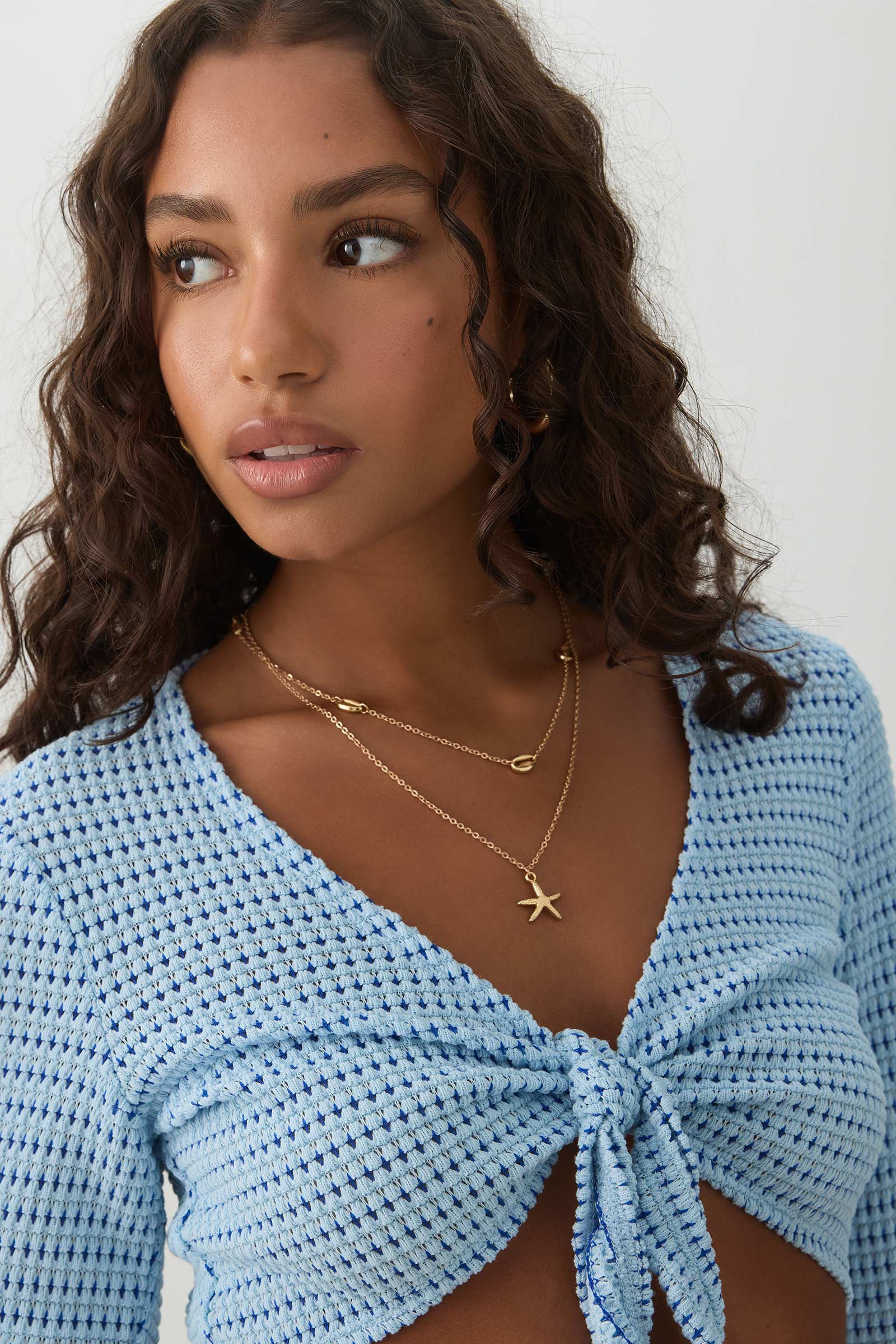 Tie Front Ultra Crop Textured Knit Top - Image 3