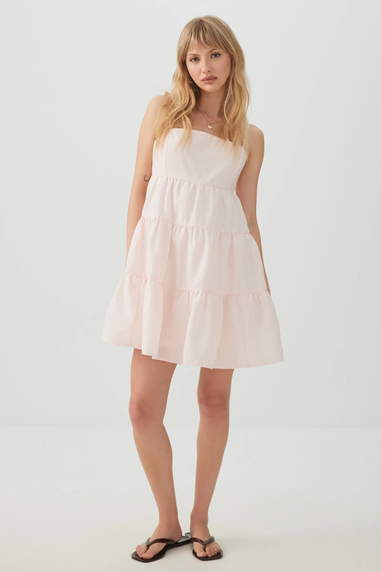 Tiered Square Neck Mini Dress