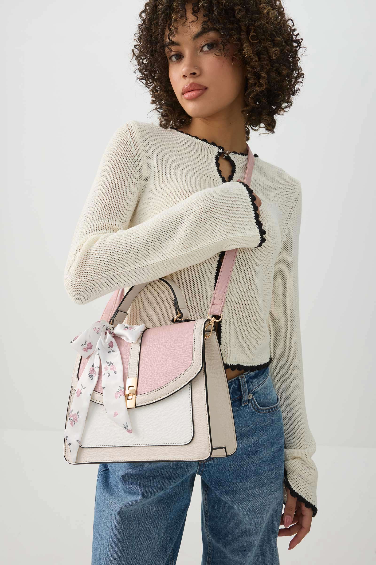 Top Handle Square Bag with Scarf Detail - Image 2