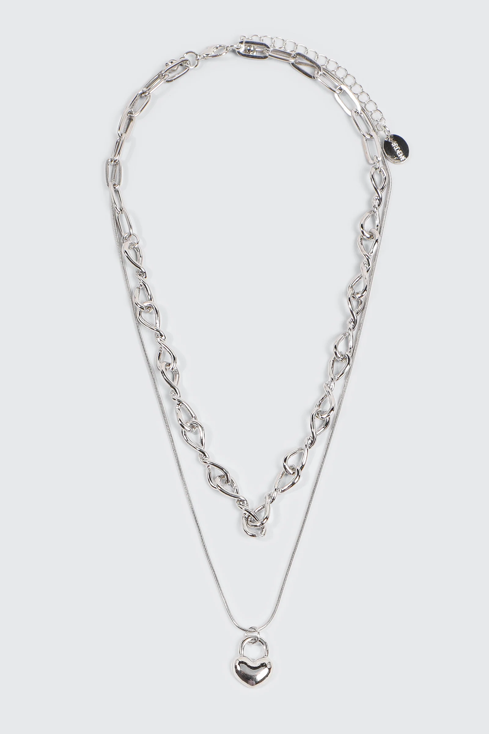 Two-Row Twist Chain & Lock Pendant Necklace