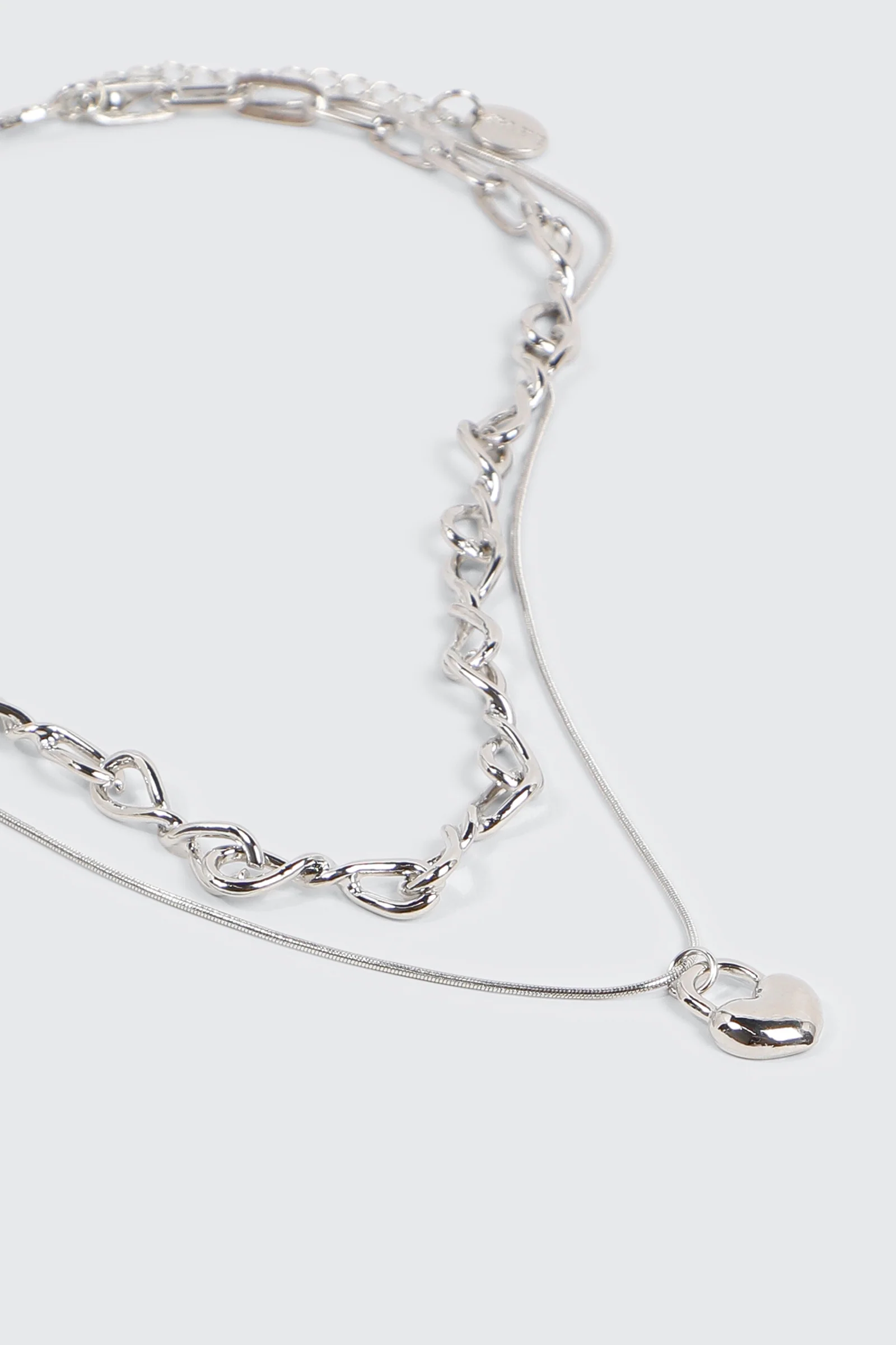 Two-Row Twist Chain & Lock Pendant Necklace - Image 2