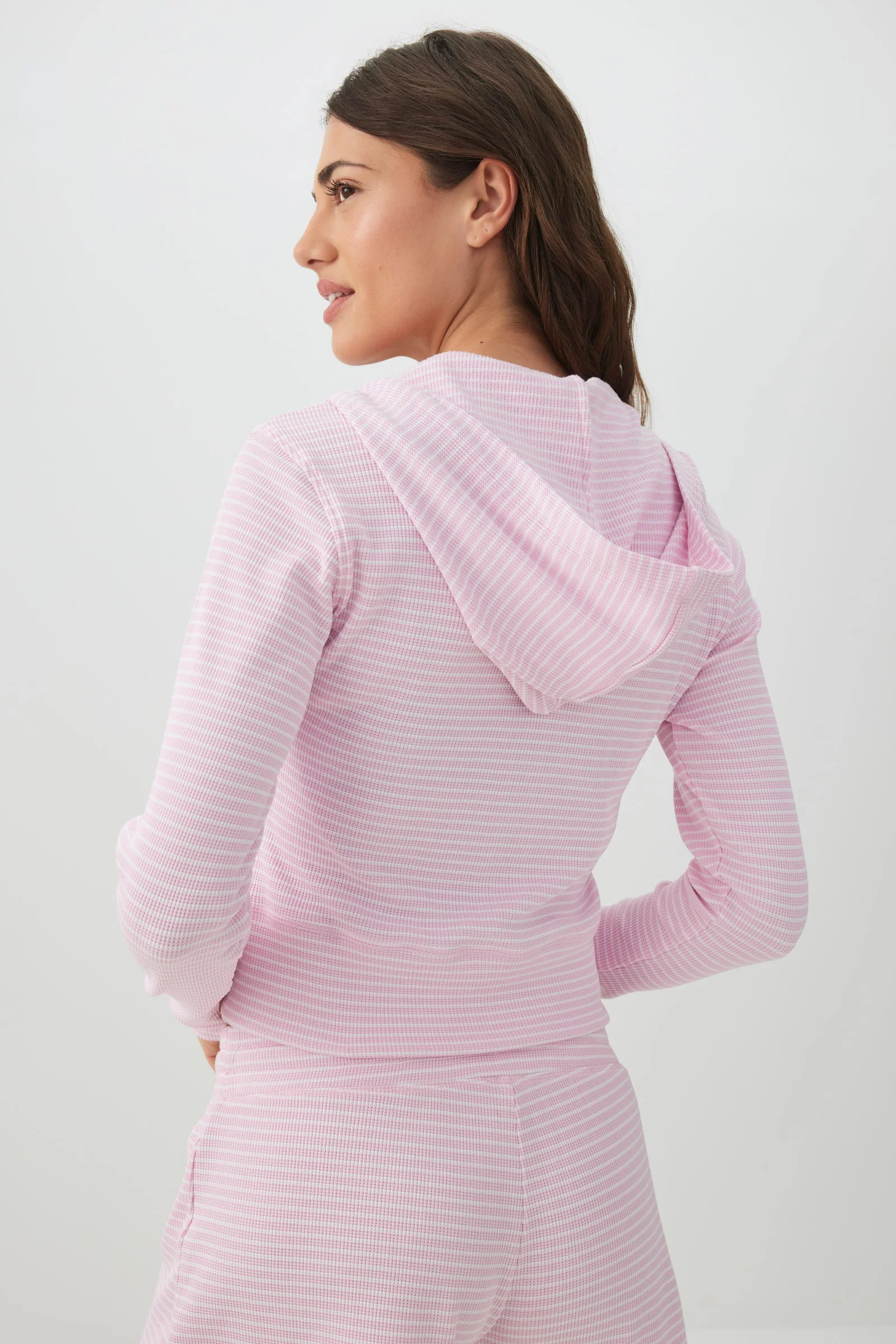 Waffle Hooded Front Zipper Top - Image 4