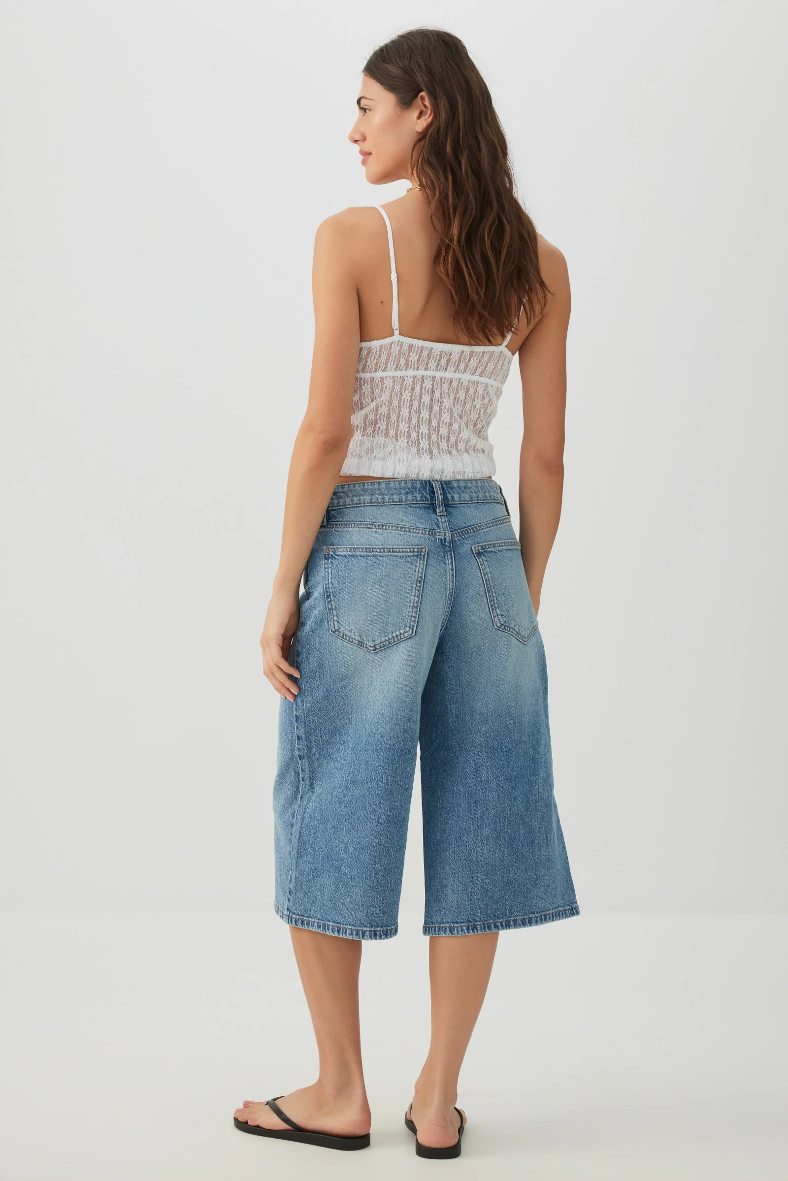Denim Mid Rise Culottes - Image 4