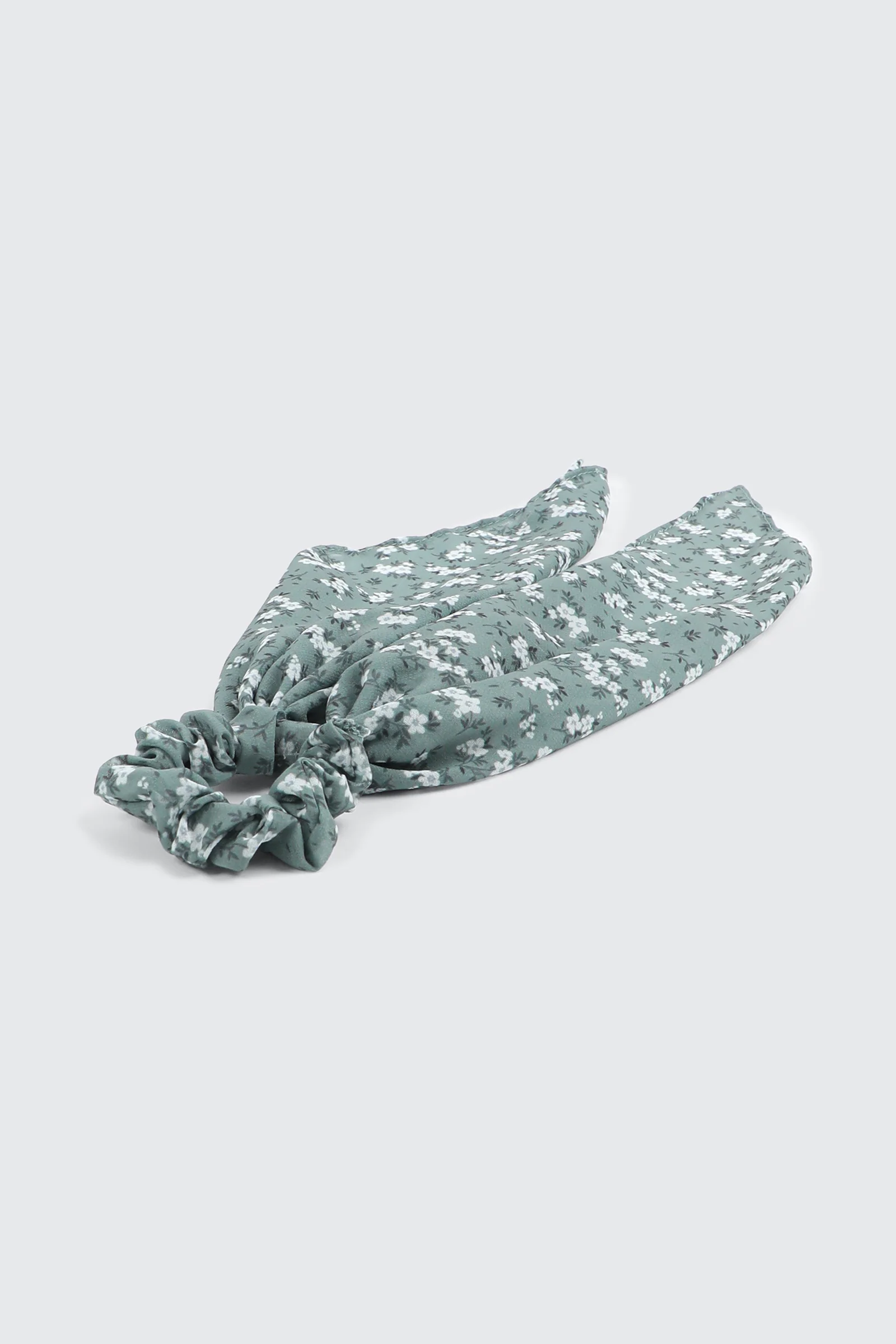 Woven Floral Motif Scrunchie with Tails - Image 2