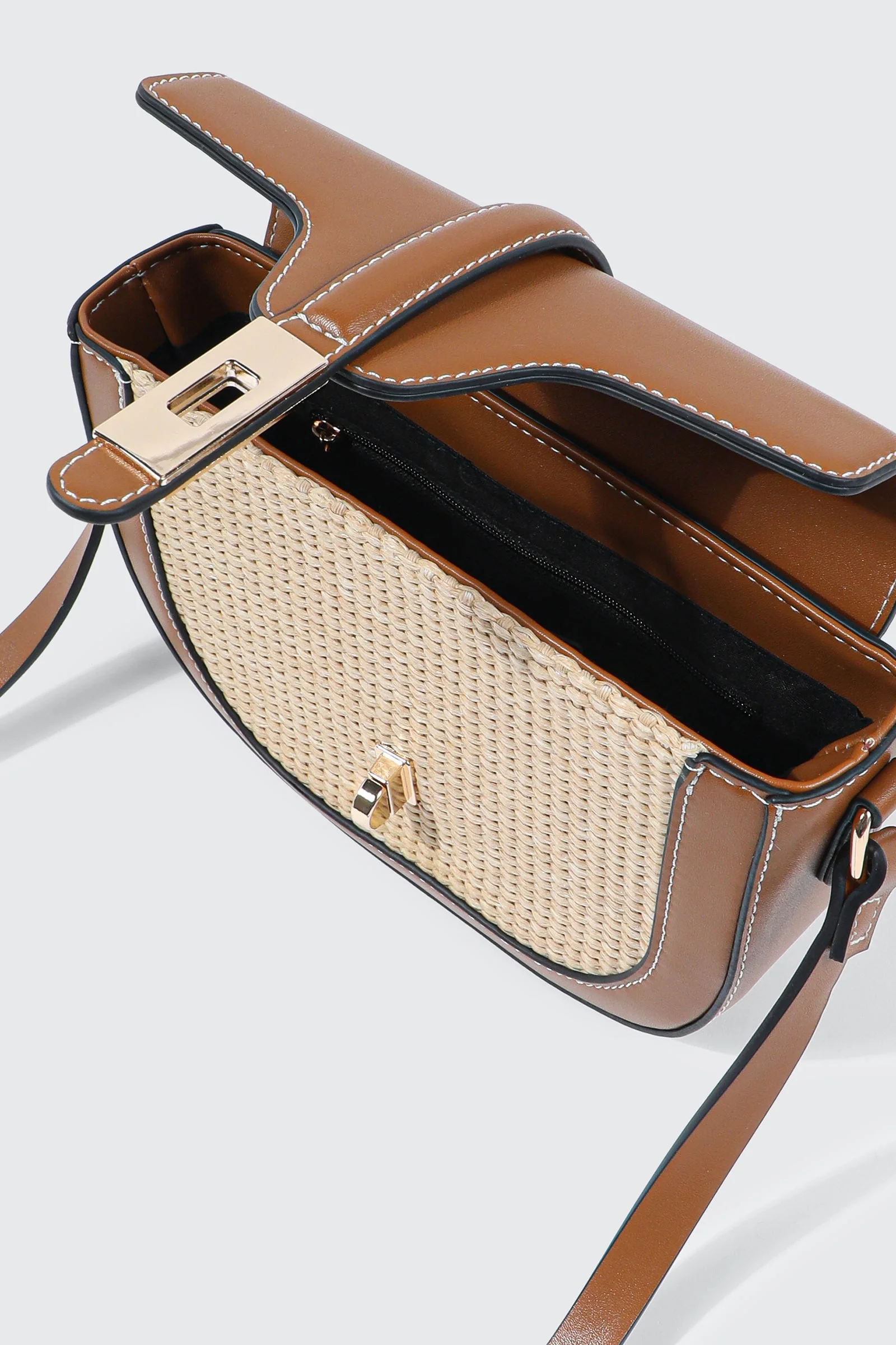 Woven Panel Saddle Crossbody Bag - Image 3