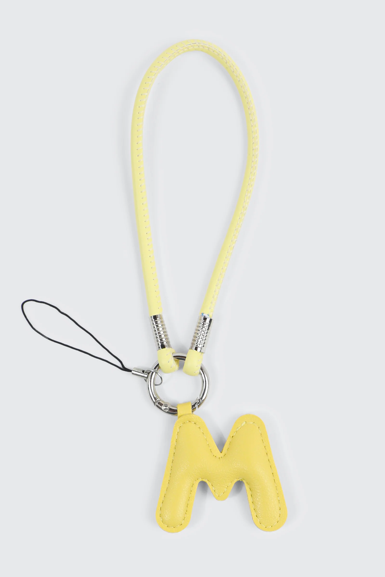 Yellow Initial M Faux Leather Charm with Wristlet - Image 2