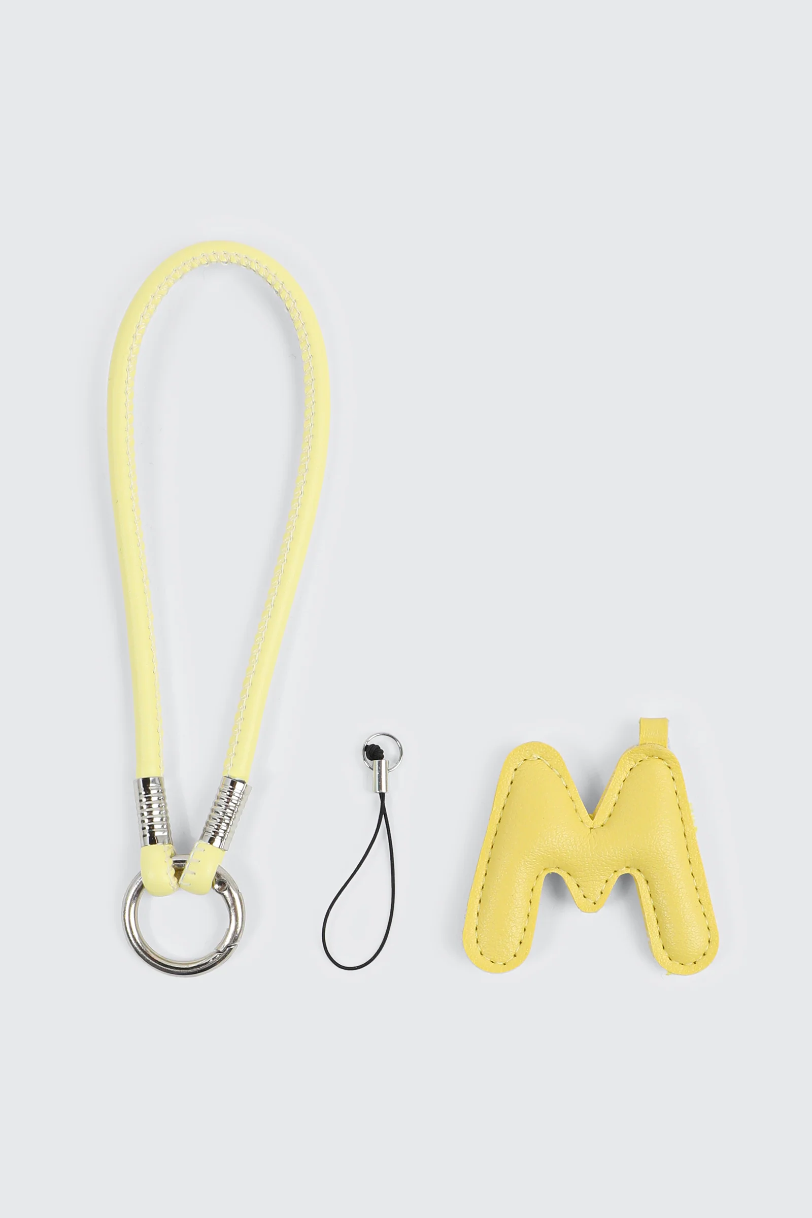 Yellow Initial M Faux Leather Charm with Wristlet - Image 3